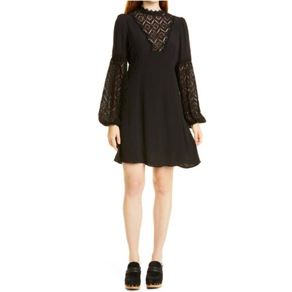 byTiMo Dresses & Skirts - byTiMo Lace Trim Flared Mini Dress In Black Small NWOT